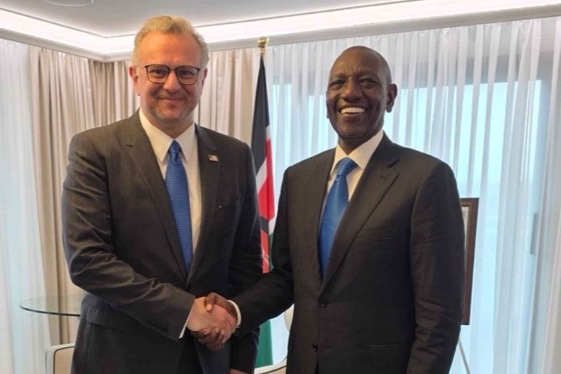 File image of President William Ruto with Donald Trump's advisor for Arab and African affairs  Massad Boulos.